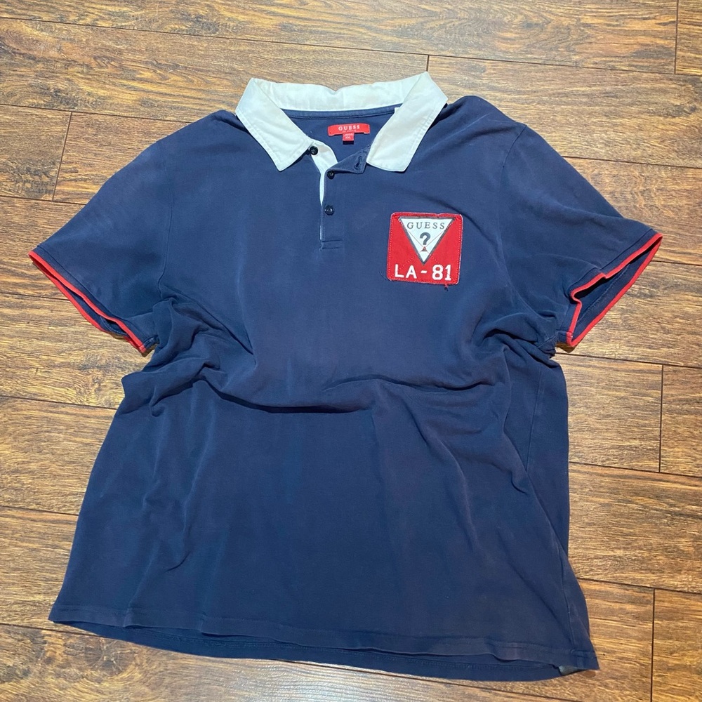 Guess Blue and Red Polo Shirt with Logo
